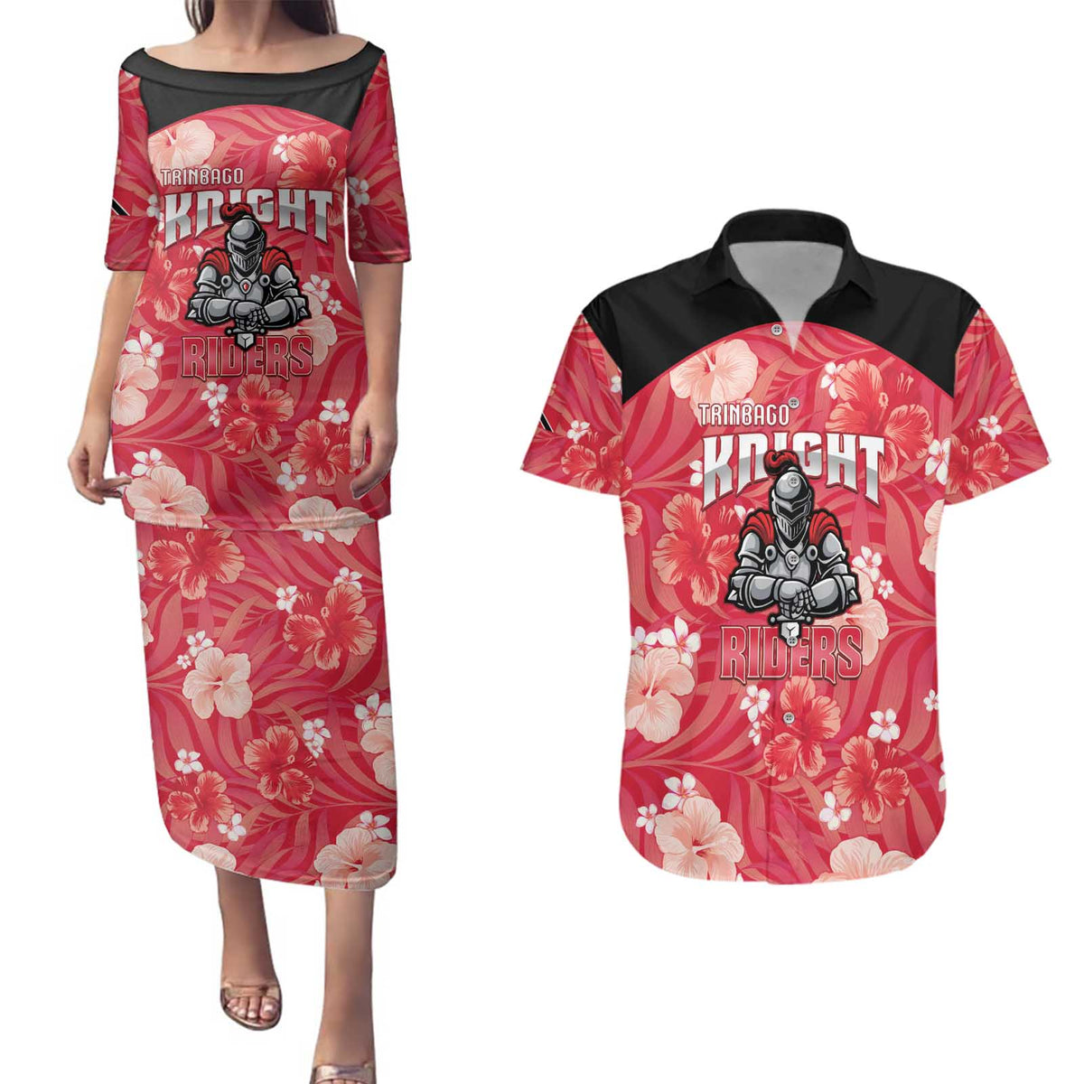 Custom Trinidad and Tobago Cricket Couples Matching Puletasi and Hawaiian Shirt 2025 Go Knight Riders Tropical Style - Wonder Print Shop