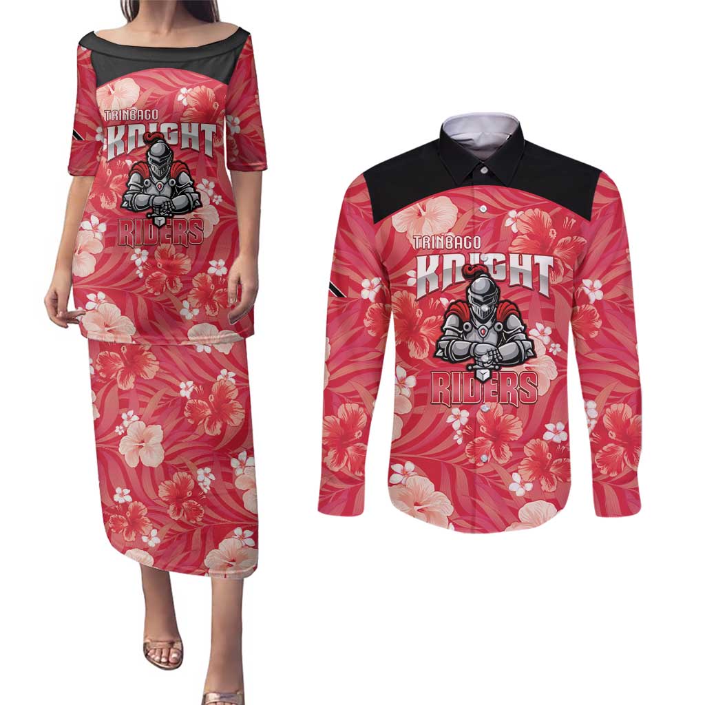 Custom Trinidad and Tobago Cricket Couples Matching Puletasi and Long Sleeve Button Shirt 2025 Go Knight Riders Tropical Style - Wonder Print Shop