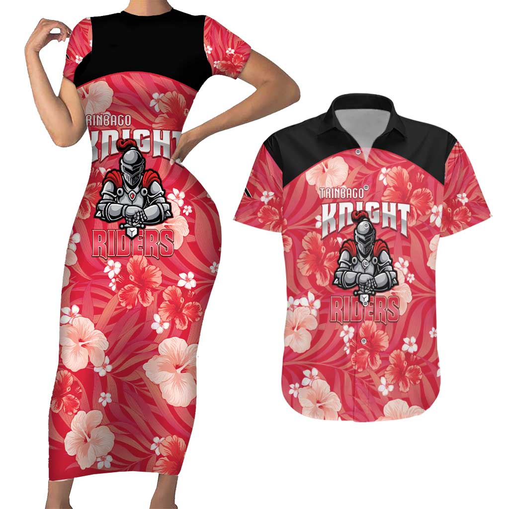 Custom Trinidad and Tobago Cricket Couples Matching Short Sleeve Bodycon Dress and Hawaiian Shirt 2025 Go Knight Riders Tropical Style - Wonder Print Shop