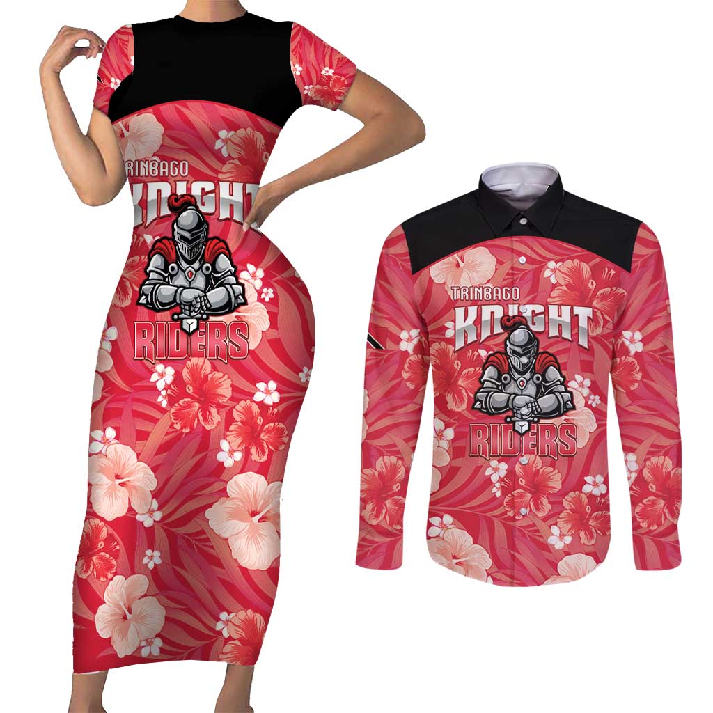 Custom Trinidad and Tobago Cricket Couples Matching Short Sleeve Bodycon Dress and Long Sleeve Button Shirt 2025 Go Knight Riders Tropical Style - Wonder Print Shop