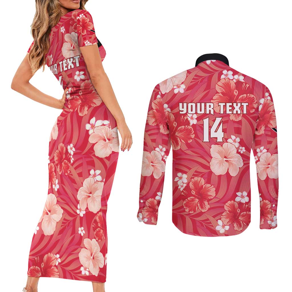 Custom Trinidad and Tobago Cricket Couples Matching Short Sleeve Bodycon Dress and Long Sleeve Button Shirt 2025 Go Knight Riders Tropical Style - Wonder Print Shop