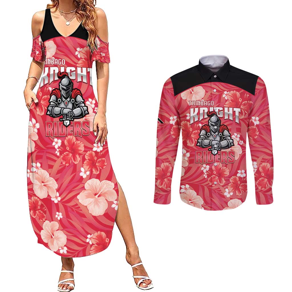 Custom Trinidad and Tobago Cricket Couples Matching Summer Maxi Dress and Long Sleeve Button Shirt 2025 Go Knight Riders Tropical Style - Wonder Print Shop