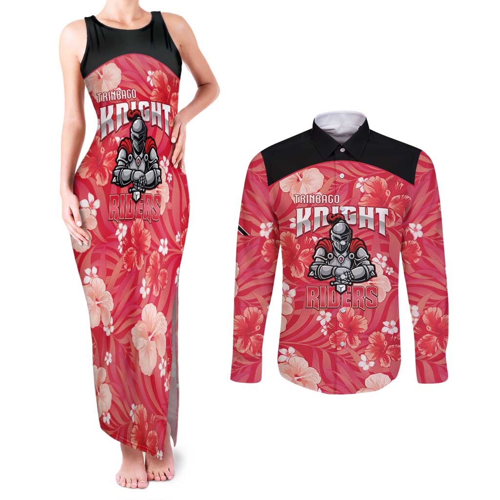 Custom Trinidad and Tobago Cricket Couples Matching Tank Maxi Dress and Long Sleeve Button Shirt 2025 Go Knight Riders Tropical Style - Wonder Print Shop