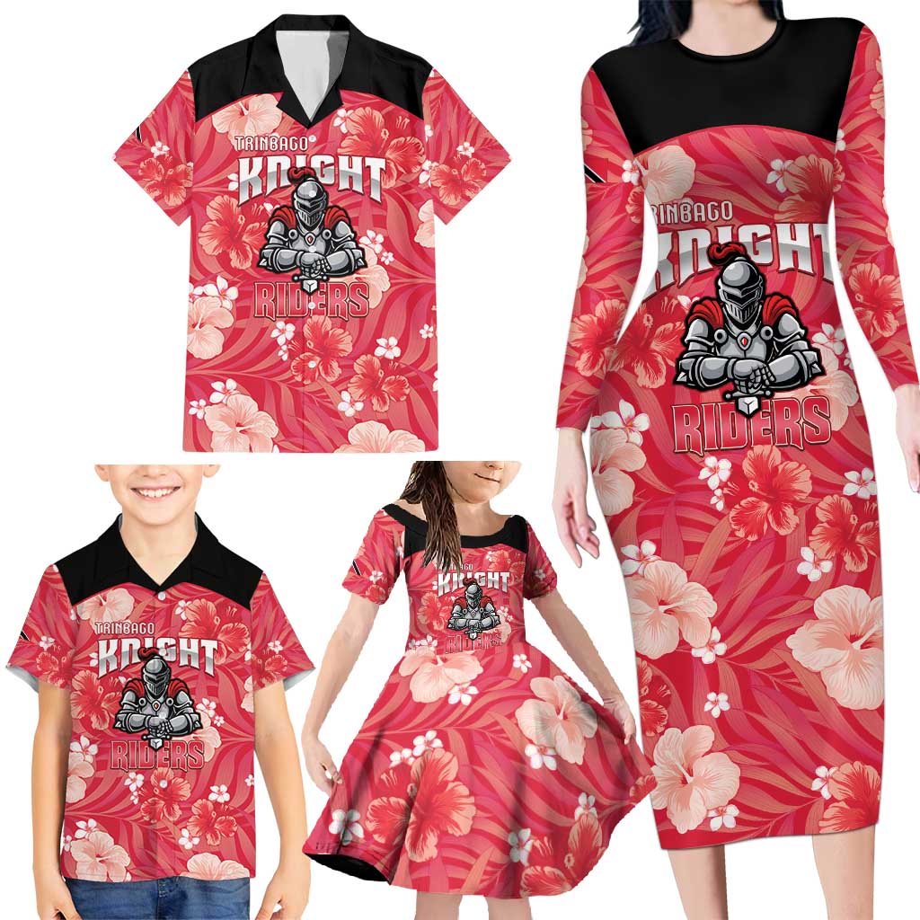 Custom Trinidad and Tobago Cricket Family Matching Long Sleeve Bodycon Dress and Hawaiian Shirt 2025 Go Knight Riders Tropical Style - Wonder Print Shop
