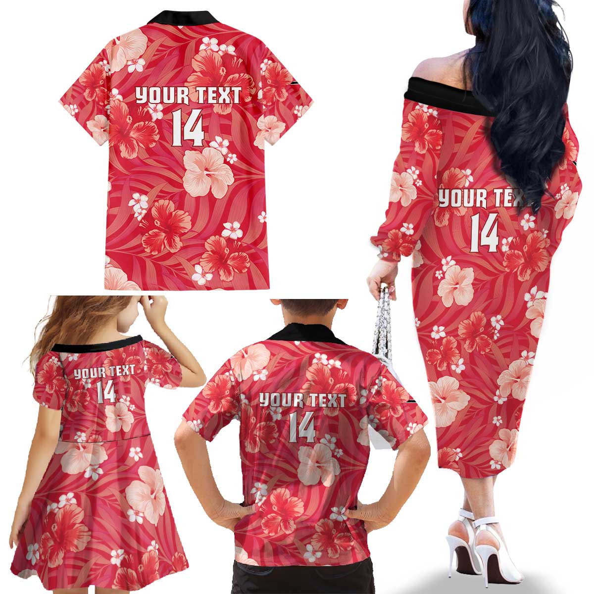 Custom Trinidad and Tobago Cricket Family Matching Off The Shoulder Long Sleeve Dress and Hawaiian Shirt 2025 Go Knight Riders Tropical Style - Wonder Print Shop