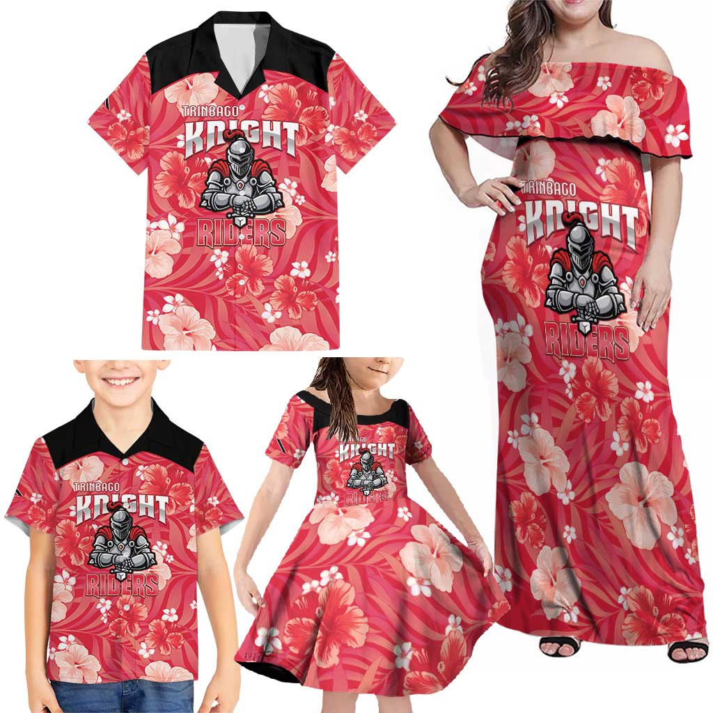 Custom Trinidad and Tobago Cricket Family Matching Off Shoulder Maxi Dress and Hawaiian Shirt 2025 Go Knight Riders Tropical Style - Wonder Print Shop