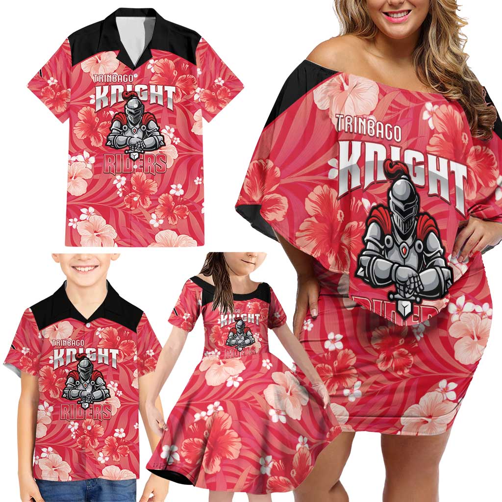 Custom Trinidad and Tobago Cricket Family Matching Off Shoulder Short Dress and Hawaiian Shirt 2025 Go Knight Riders Tropical Style - Wonder Print Shop