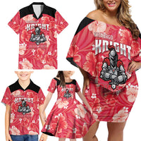 Custom Trinidad and Tobago Cricket Family Matching Off Shoulder Short Dress and Hawaiian Shirt 2025 Go Knight Riders Tropical Style - Wonder Print Shop