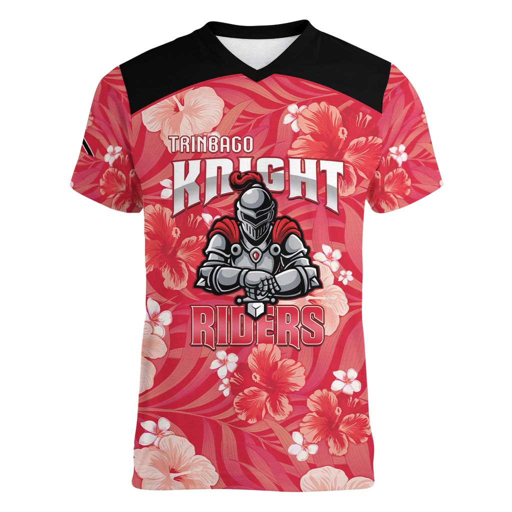 Custom Trinidad and Tobago Cricket Women V-Neck T-Shirt 2025 Go Knight Riders Tropical Style - Wonder Print Shop