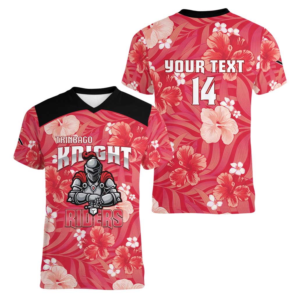 Custom Trinidad and Tobago Cricket Women V-Neck T-Shirt 2025 Go Knight Riders Tropical Style - Wonder Print Shop