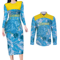 Custom Saint Lucia Kings Cricket Couples Matching Long Sleeve Bodycon Dress and Long Sleeve Button Shirt 2025 Go Beinspired Tropical Style - Wonder Print Shop