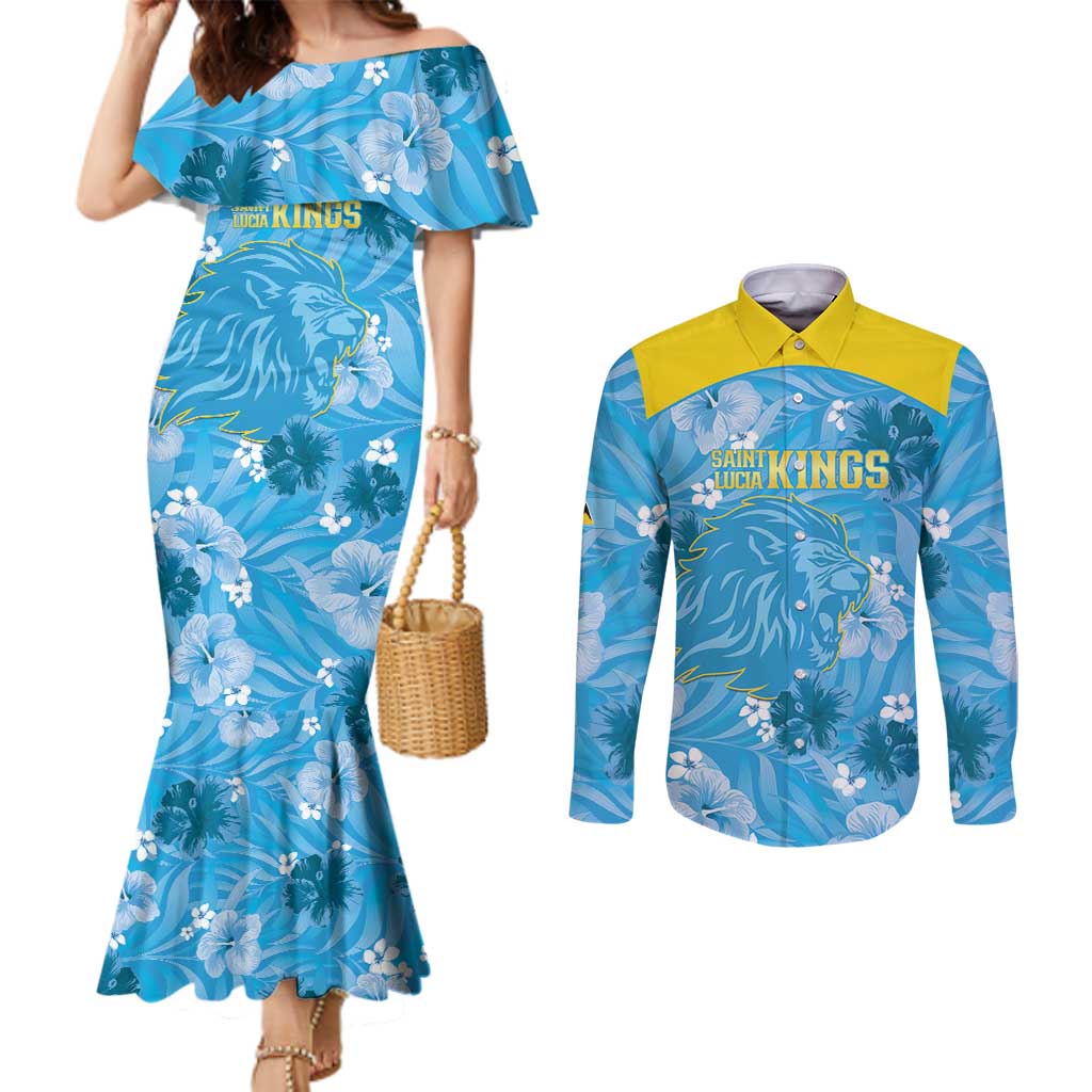 Custom Saint Lucia Kings Cricket Couples Matching Mermaid Dress and Long Sleeve Button Shirt 2025 Go Beinspired Tropical Style - Wonder Print Shop