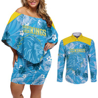 Custom Saint Lucia Kings Cricket Couples Matching Off Shoulder Short Dress and Long Sleeve Button Shirt 2025 Go Beinspired Tropical Style - Wonder Print Shop