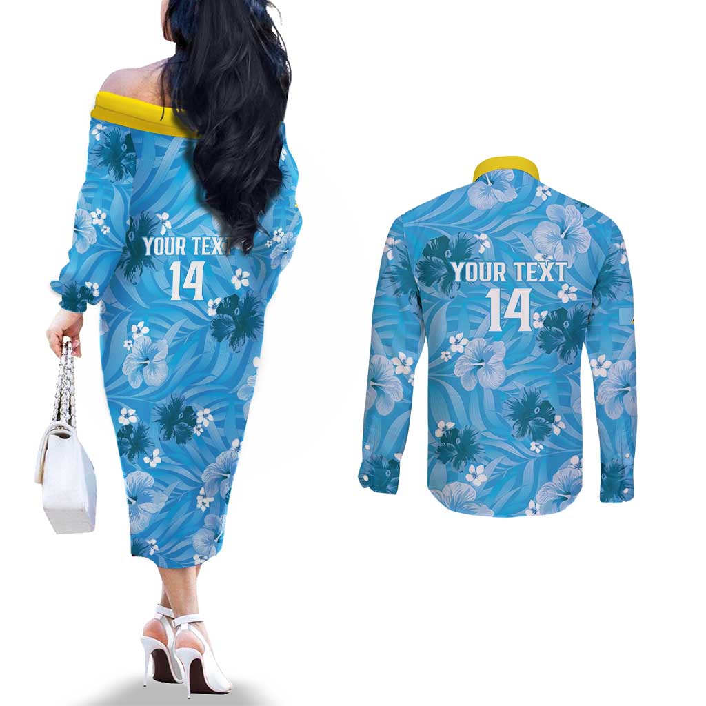 Custom Saint Lucia Kings Cricket Couples Matching Off The Shoulder Long Sleeve Dress and Long Sleeve Button Shirt 2025 Go Beinspired Tropical Style - Wonder Print Shop