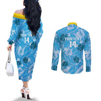 Custom Saint Lucia Kings Cricket Couples Matching Off The Shoulder Long Sleeve Dress and Long Sleeve Button Shirt 2025 Go Beinspired Tropical Style - Wonder Print Shop