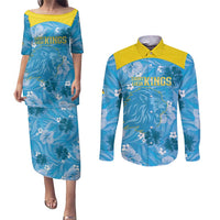 Custom Saint Lucia Kings Cricket Couples Matching Puletasi and Long Sleeve Button Shirt 2025 Go Beinspired Tropical Style - Wonder Print Shop