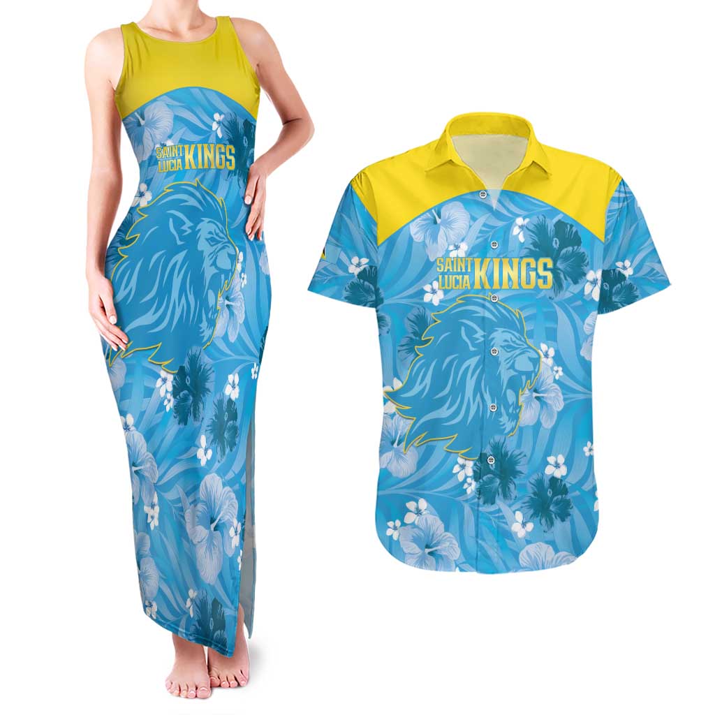 Custom Saint Lucia Kings Cricket Couples Matching Tank Maxi Dress and Hawaiian Shirt 2025 Go Beinspired Tropical Style - Wonder Print Shop