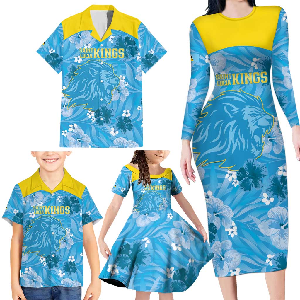 Custom Saint Lucia Kings Cricket Family Matching Long Sleeve Bodycon Dress and Hawaiian Shirt 2025 Go Beinspired Tropical Style - Wonder Print Shop