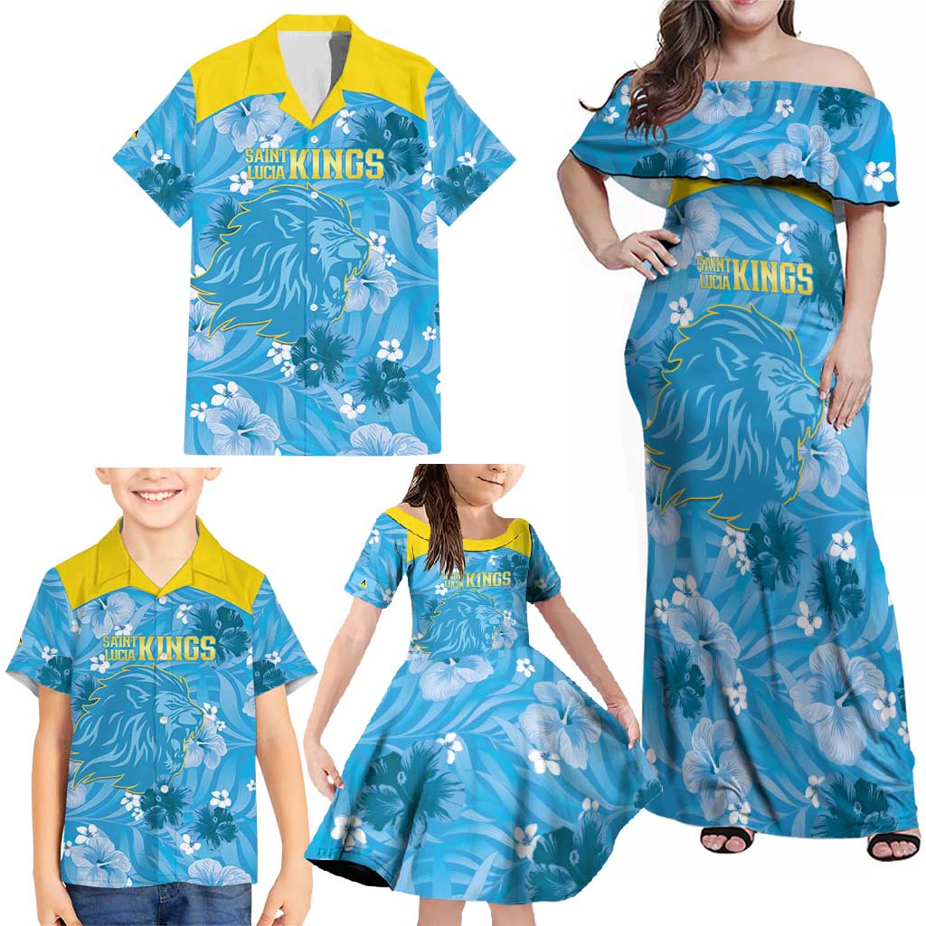 Custom Saint Lucia Kings Cricket Family Matching Off Shoulder Maxi Dress and Hawaiian Shirt 2025 Go Beinspired Tropical Style - Wonder Print Shop
