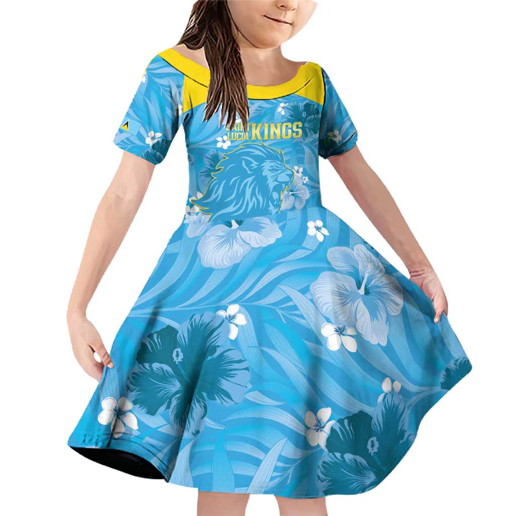 Custom Saint Lucia Kings Cricket Family Matching Off Shoulder Short Dress and Hawaiian Shirt 2025 Go Beinspired Tropical Style - Wonder Print Shop