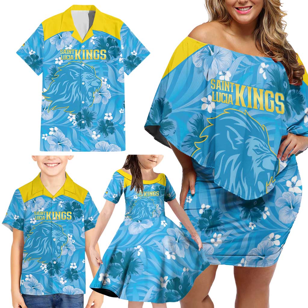 Custom Saint Lucia Kings Cricket Family Matching Off Shoulder Short Dress and Hawaiian Shirt 2025 Go Beinspired Tropical Style - Wonder Print Shop