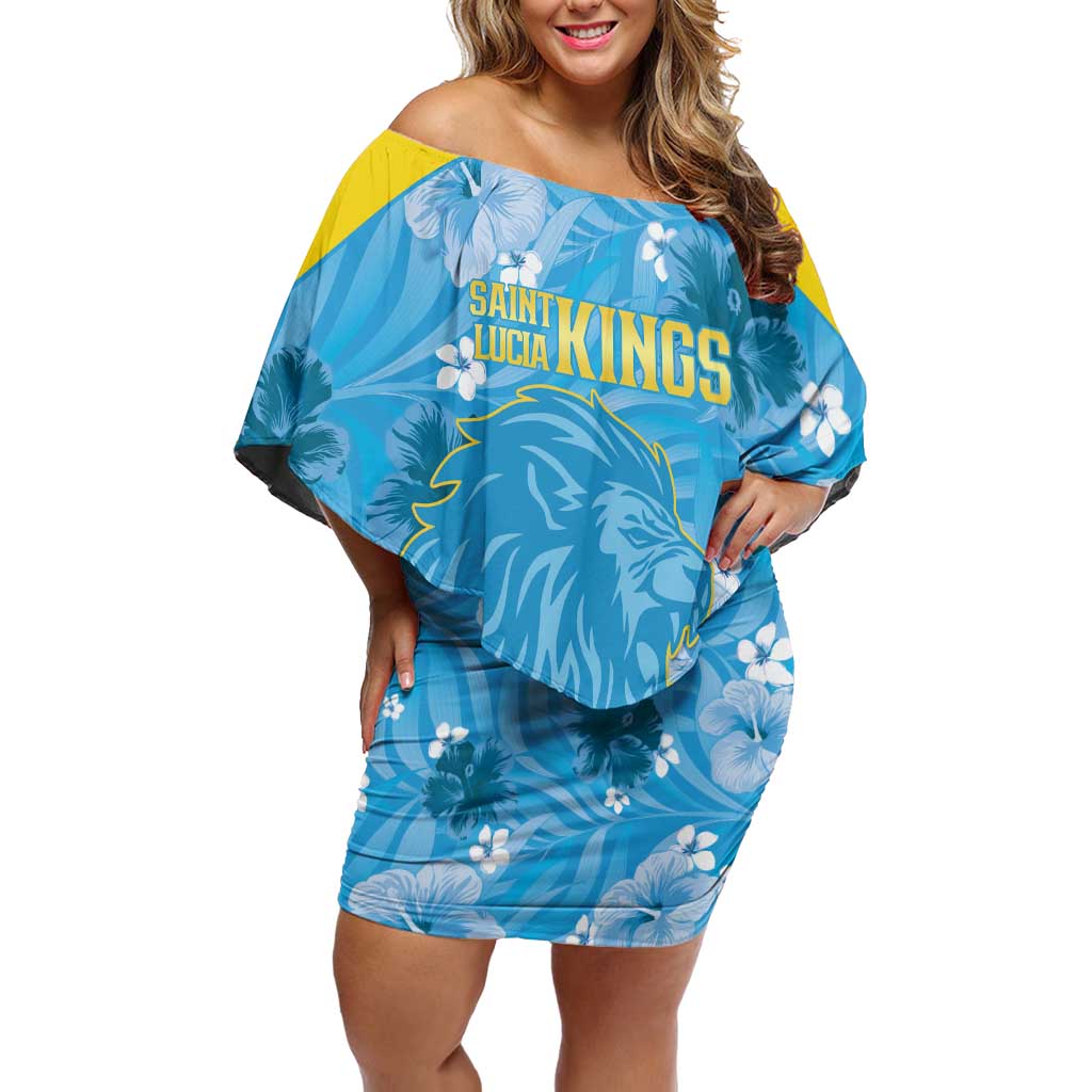 Custom Saint Lucia Kings Cricket Family Matching Off Shoulder Short Dress and Hawaiian Shirt 2025 Go Beinspired Tropical Style - Wonder Print Shop