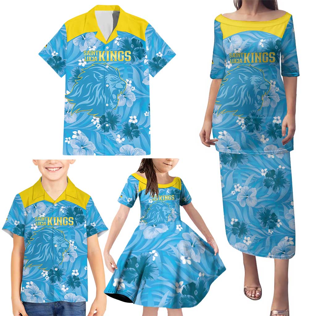 Custom Saint Lucia Kings Cricket Family Matching Puletasi and Hawaiian Shirt 2025 Go Beinspired Tropical Style - Wonder Print Shop