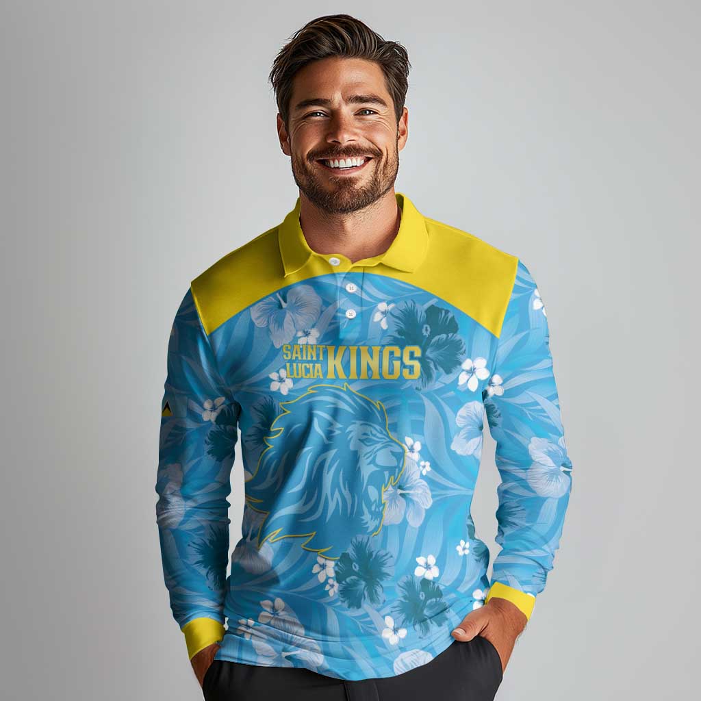 Custom Saint Lucia Kings Cricket Long Sleeve Polo Shirt 2025 Go Beinspired Tropical Style - Wonder Print Shop