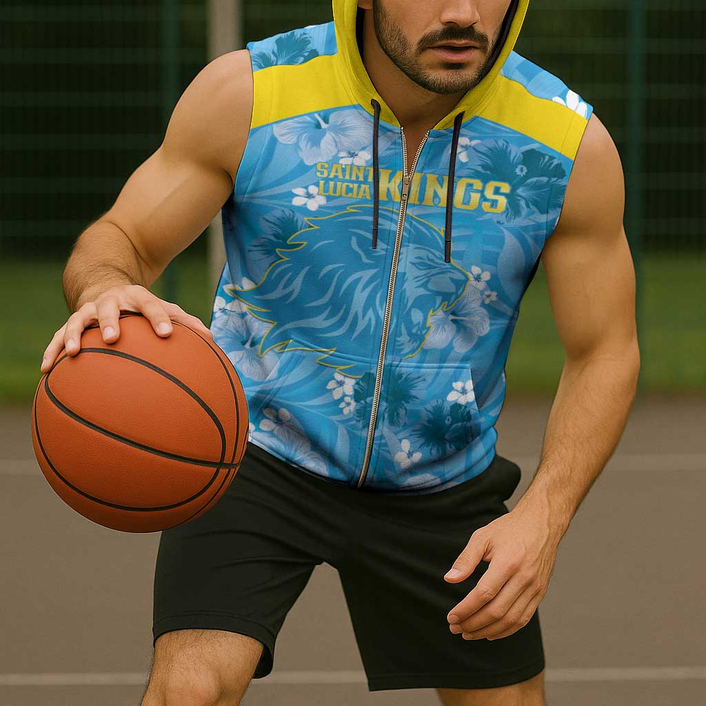 Custom Saint Lucia Kings Cricket Sleeveless Zip Hoodie 2025 Go Beinspired Tropical Style - Wonder Print Shop