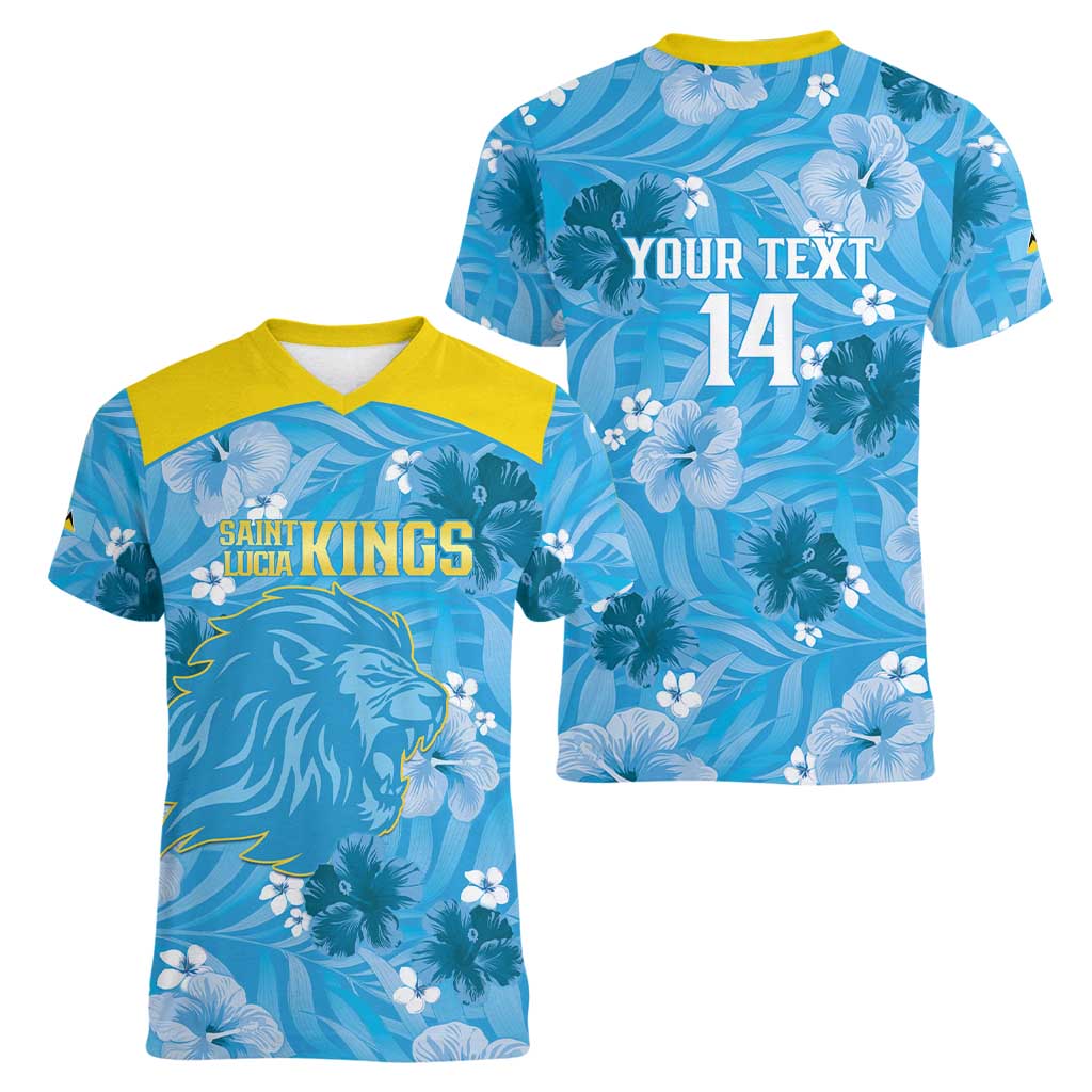 Custom Saint Lucia Kings Cricket Women V-Neck T-Shirt 2025 Go Beinspired Tropical Style - Wonder Print Shop
