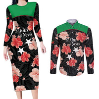 Custom Saint Kitts and Nevis Cricket Couples Matching Long Sleeve Bodycon Dress and Long Sleeve Button Shirt 2025 Go Patriots Tropical Style - Wonder Print Shop