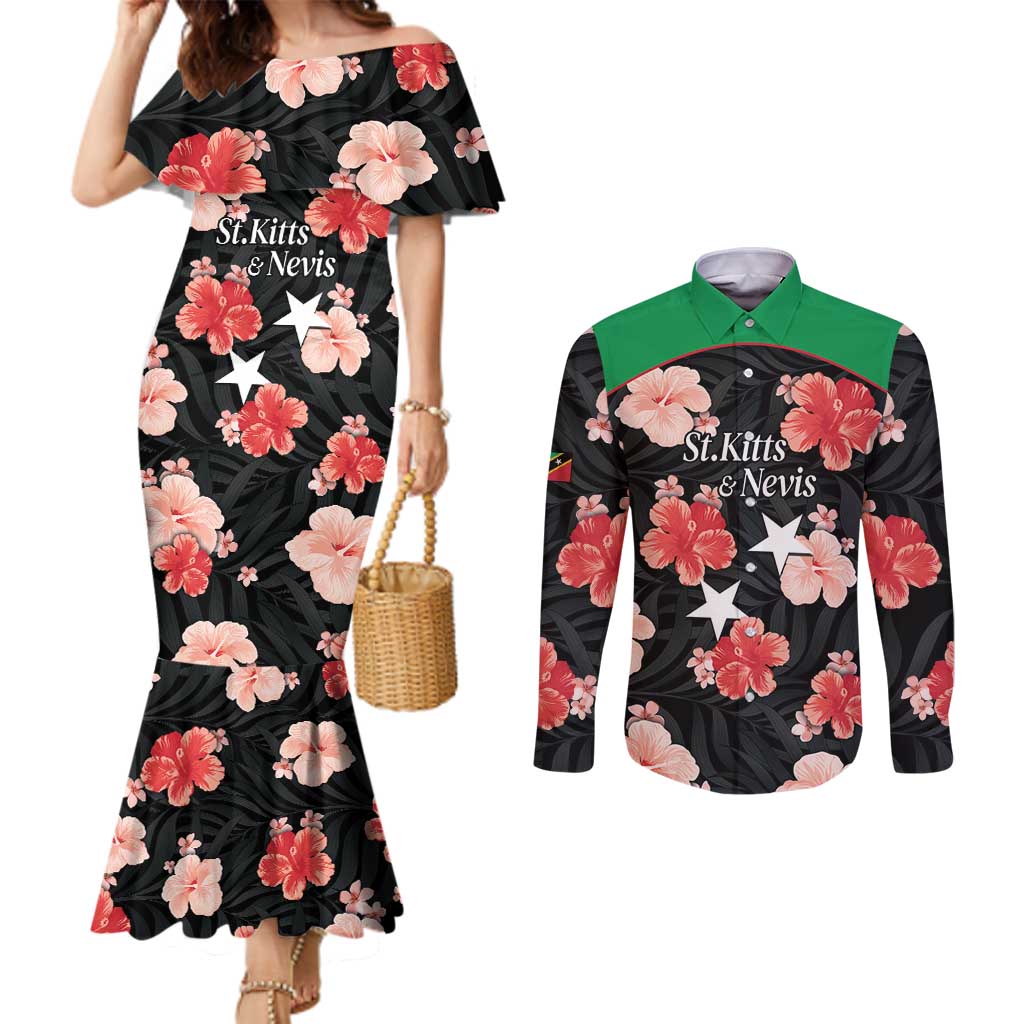 Custom Saint Kitts and Nevis Cricket Couples Matching Mermaid Dress and Long Sleeve Button Shirt 2025 Go Patriots Tropical Style - Wonder Print Shop