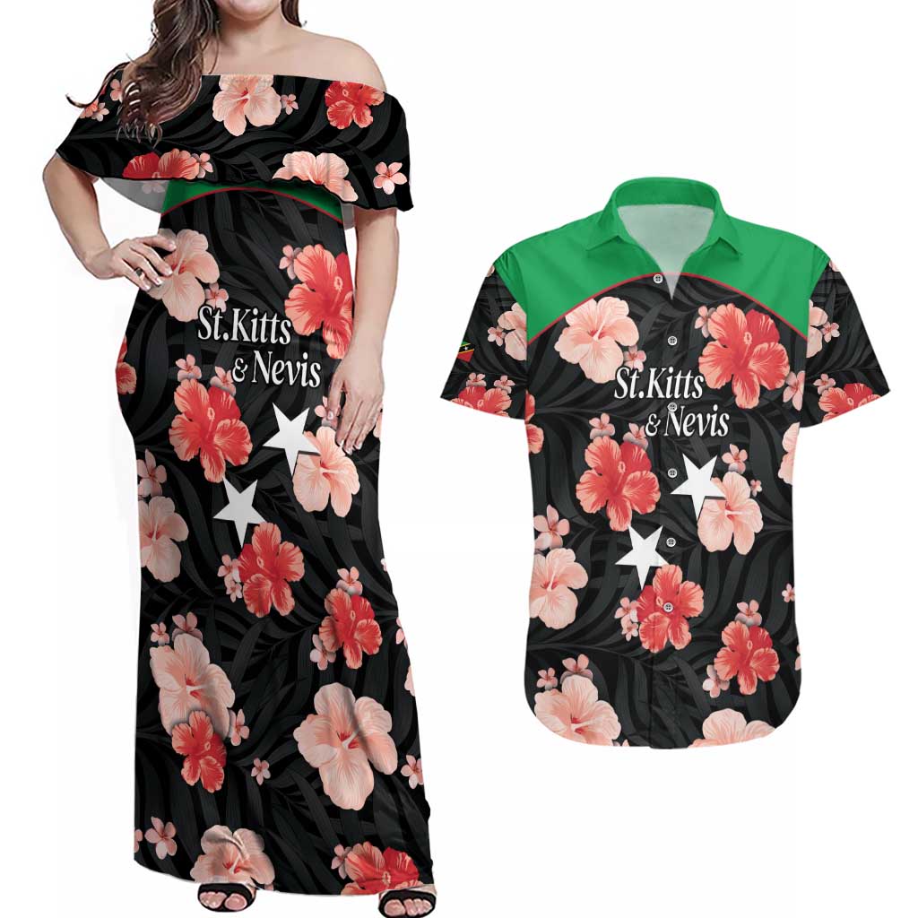 Custom Saint Kitts and Nevis Cricket Couples Matching Off Shoulder Maxi Dress and Hawaiian Shirt 2025 Go Patriots Tropical Style - Wonder Print Shop