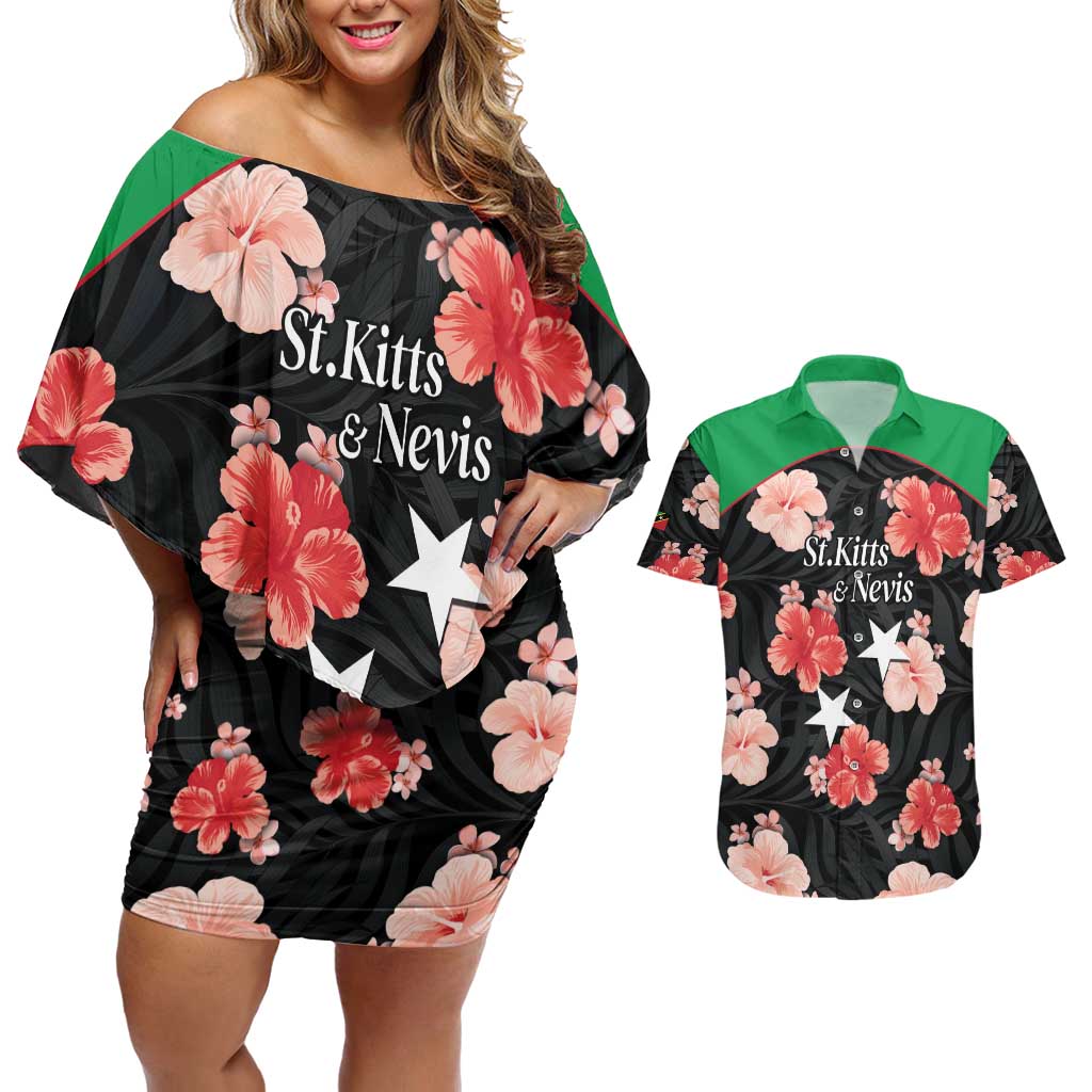 Custom Saint Kitts and Nevis Cricket Couples Matching Off Shoulder Short Dress and Hawaiian Shirt 2025 Go Patriots Tropical Style - Wonder Print Shop