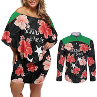 Custom Saint Kitts and Nevis Cricket Couples Matching Off Shoulder Short Dress and Long Sleeve Button Shirt 2025 Go Patriots Tropical Style - Wonder Print Shop