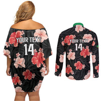 Custom Saint Kitts and Nevis Cricket Couples Matching Off Shoulder Short Dress and Long Sleeve Button Shirt 2025 Go Patriots Tropical Style - Wonder Print Shop