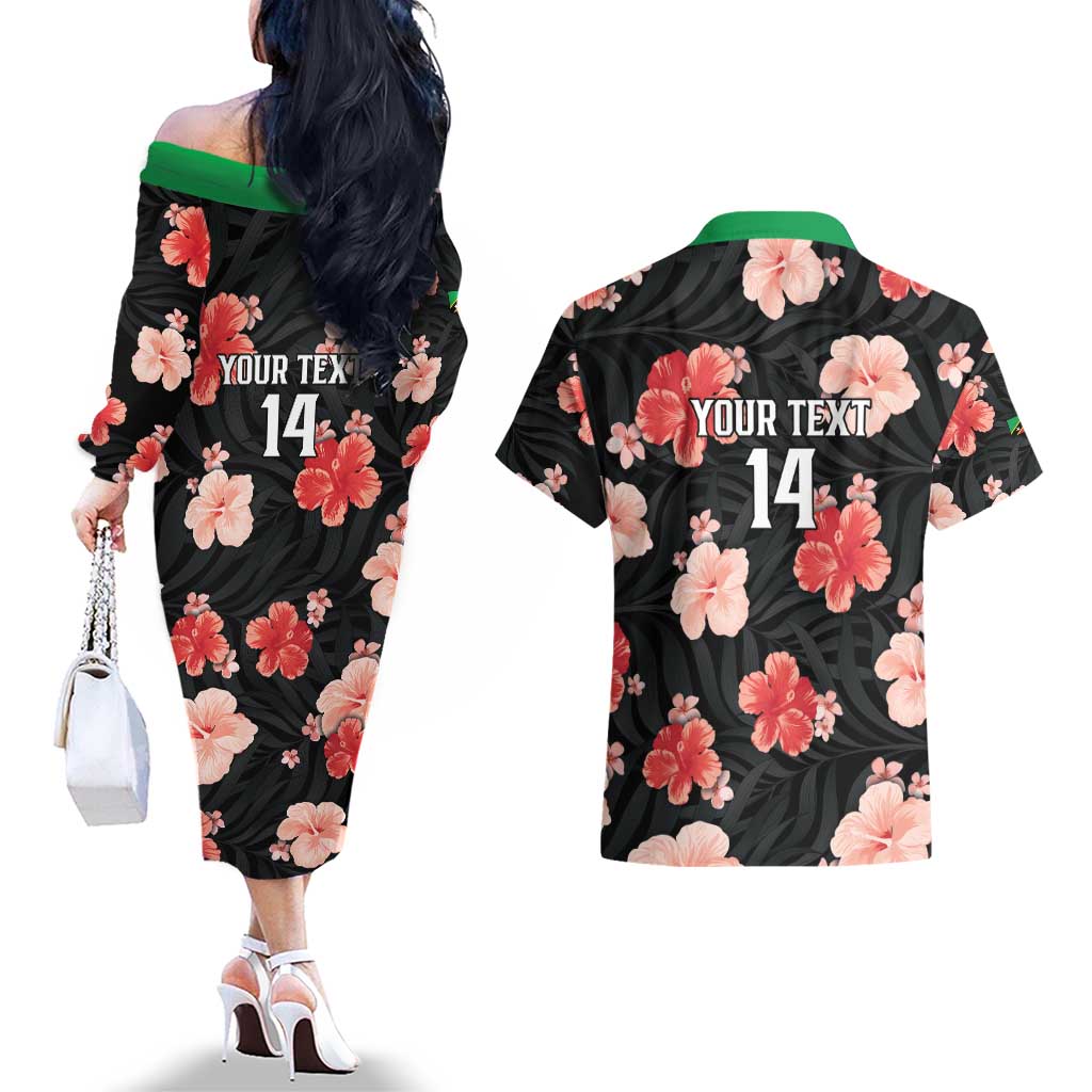 Custom Saint Kitts and Nevis Cricket Couples Matching Off The Shoulder Long Sleeve Dress and Hawaiian Shirt 2025 Go Patriots Tropical Style - Wonder Print Shop