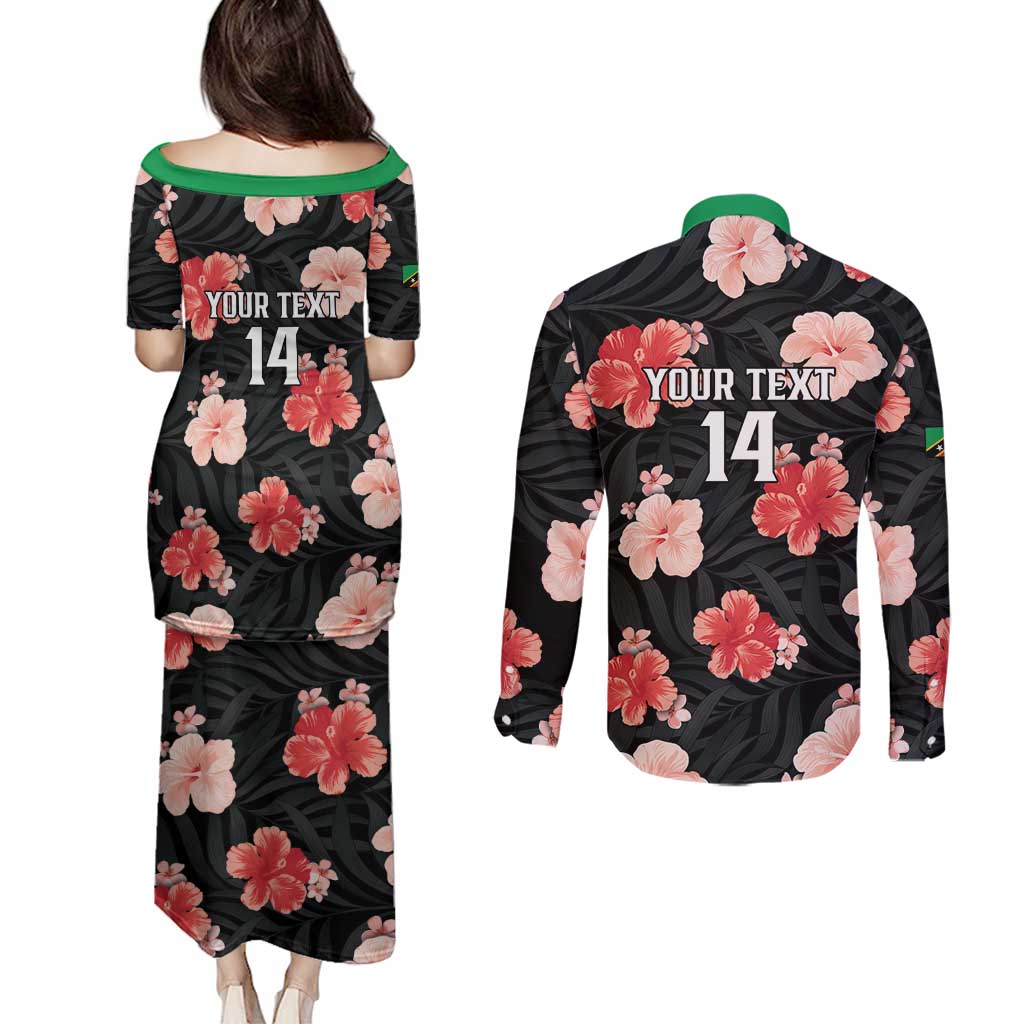 Custom Saint Kitts and Nevis Cricket Couples Matching Puletasi and Long Sleeve Button Shirt 2025 Go Patriots Tropical Style - Wonder Print Shop