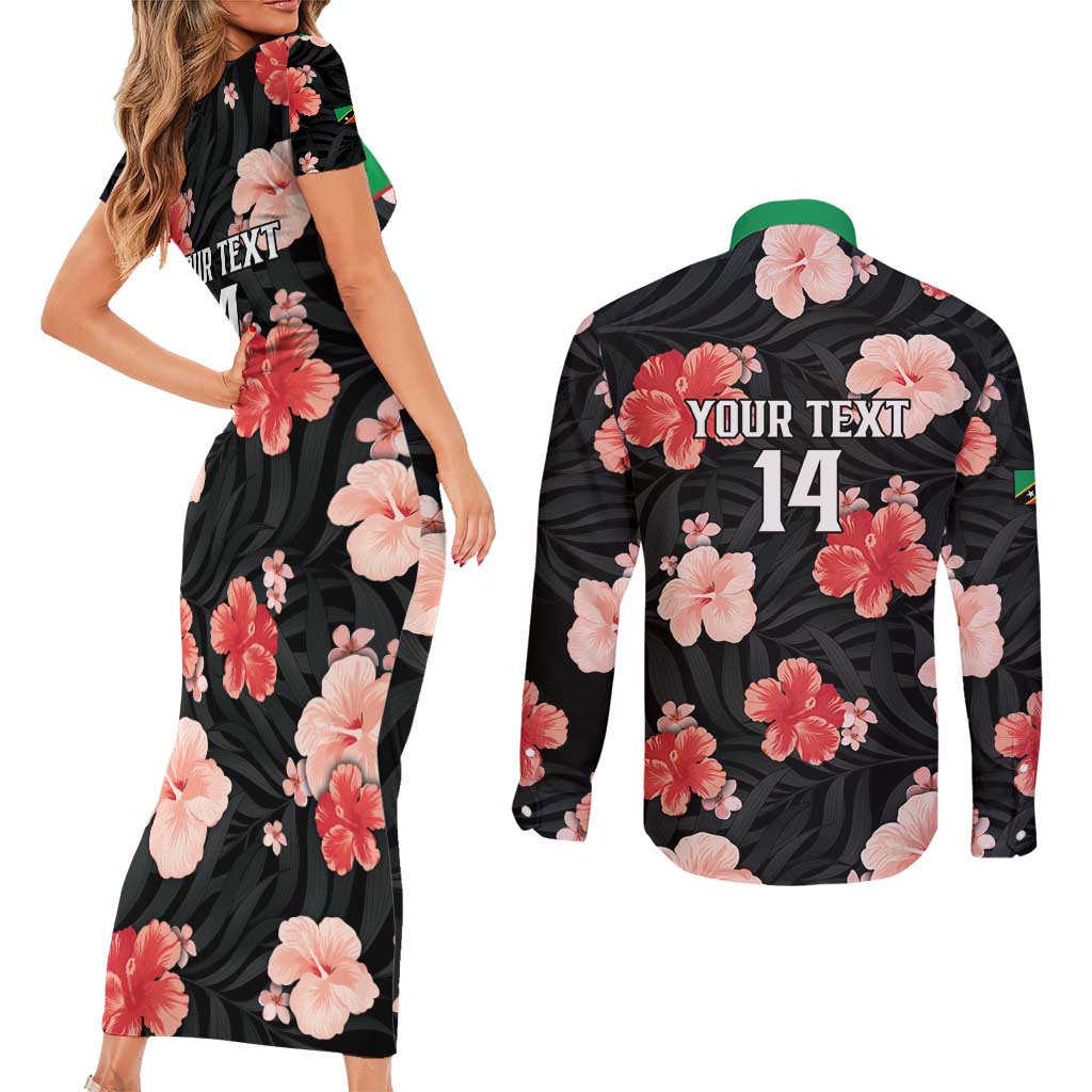 Custom Saint Kitts and Nevis Cricket Couples Matching Short Sleeve Bodycon Dress and Long Sleeve Button Shirt 2025 Go Patriots Tropical Style - Wonder Print Shop