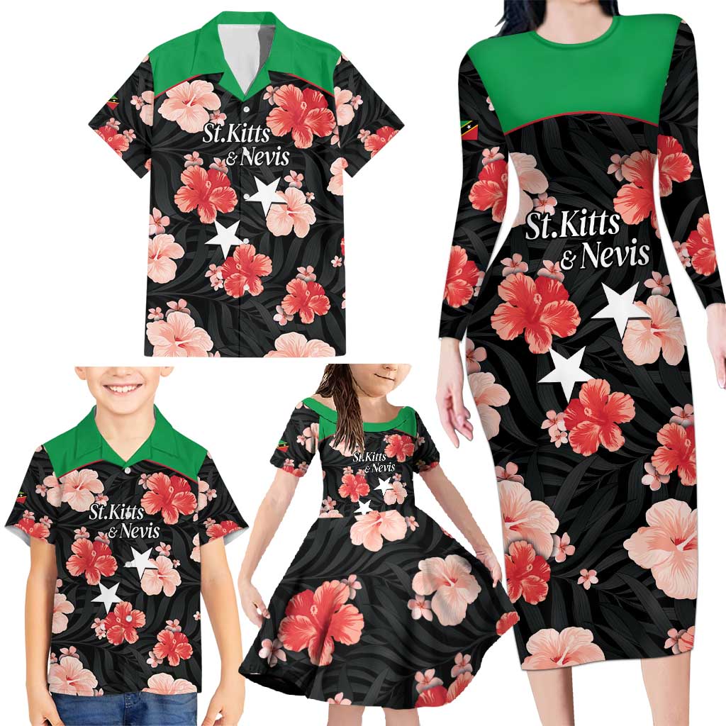Custom Saint Kitts and Nevis Cricket Family Matching Long Sleeve Bodycon Dress and Hawaiian Shirt 2025 Go Patriots Tropical Style - Wonder Print Shop