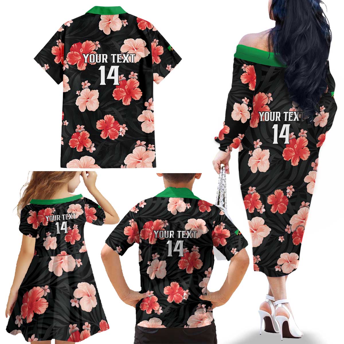 Custom Saint Kitts and Nevis Cricket Family Matching Off The Shoulder Long Sleeve Dress and Hawaiian Shirt 2025 Go Patriots Tropical Style - Wonder Print Shop