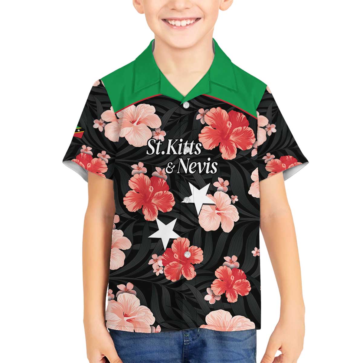 Custom Saint Kitts and Nevis Cricket Family Matching Off The Shoulder Long Sleeve Dress and Hawaiian Shirt 2025 Go Patriots Tropical Style - Wonder Print Shop