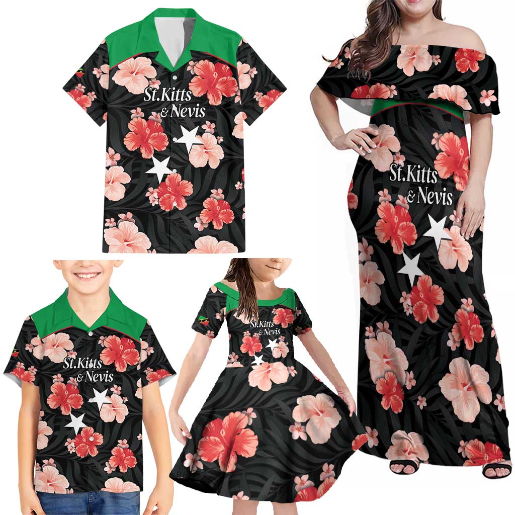 Custom Saint Kitts and Nevis Cricket Family Matching Off Shoulder Maxi Dress and Hawaiian Shirt 2025 Go Patriots Tropical Style - Wonder Print Shop