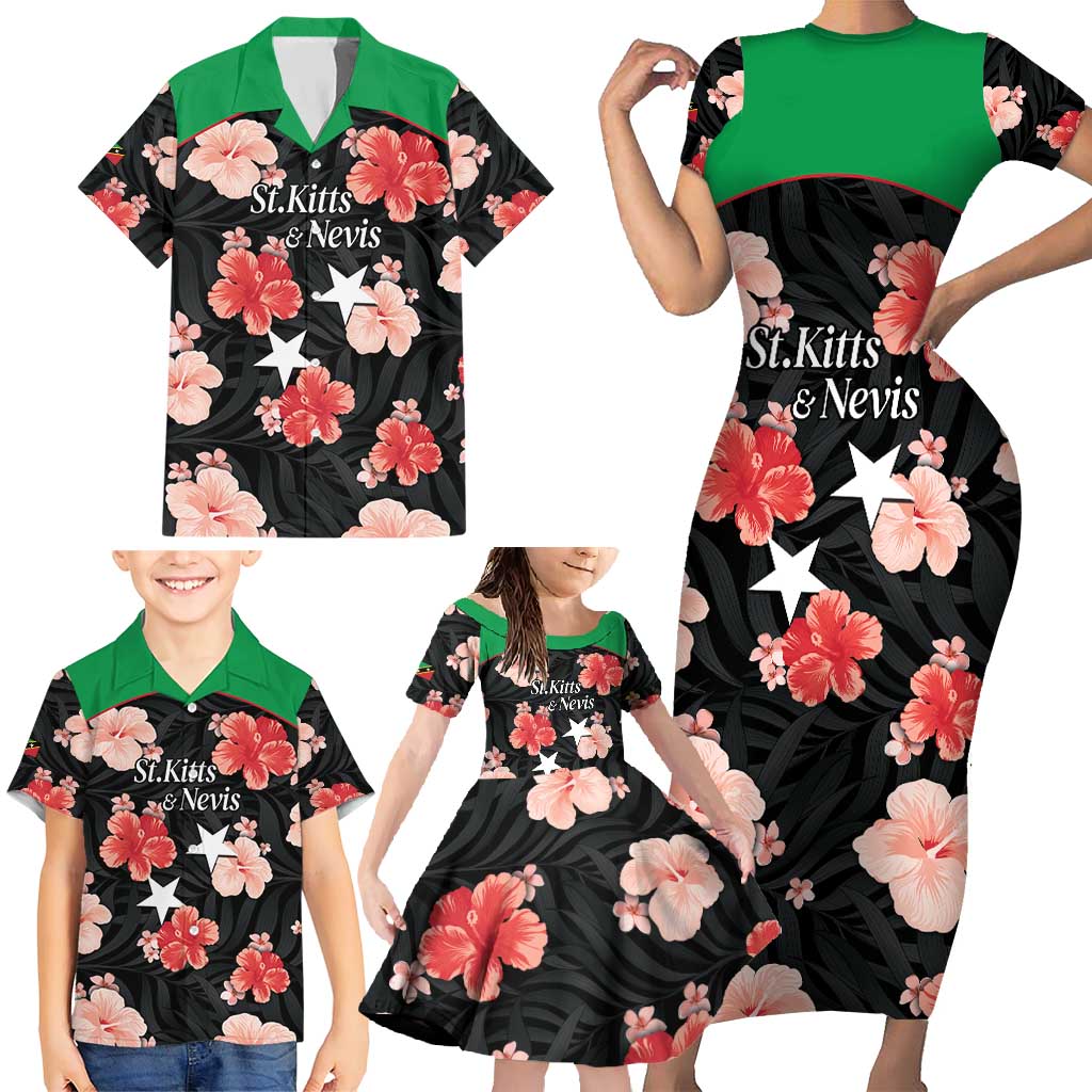Custom Saint Kitts and Nevis Cricket Family Matching Short Sleeve Bodycon Dress and Hawaiian Shirt 2025 Go Patriots Tropical Style - Wonder Print Shop