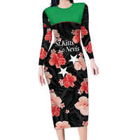 Custom Saint Kitts and Nevis Cricket Long Sleeve Bodycon Dress 2025 Go Patriots Tropical Style - Wonder Print Shop