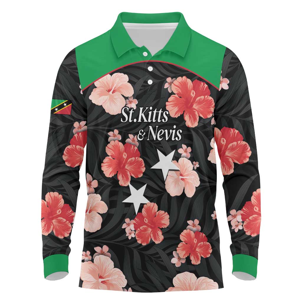 Custom Saint Kitts and Nevis Cricket Long Sleeve Polo Shirt 2025 Go Patriots Tropical Style - Wonder Print Shop