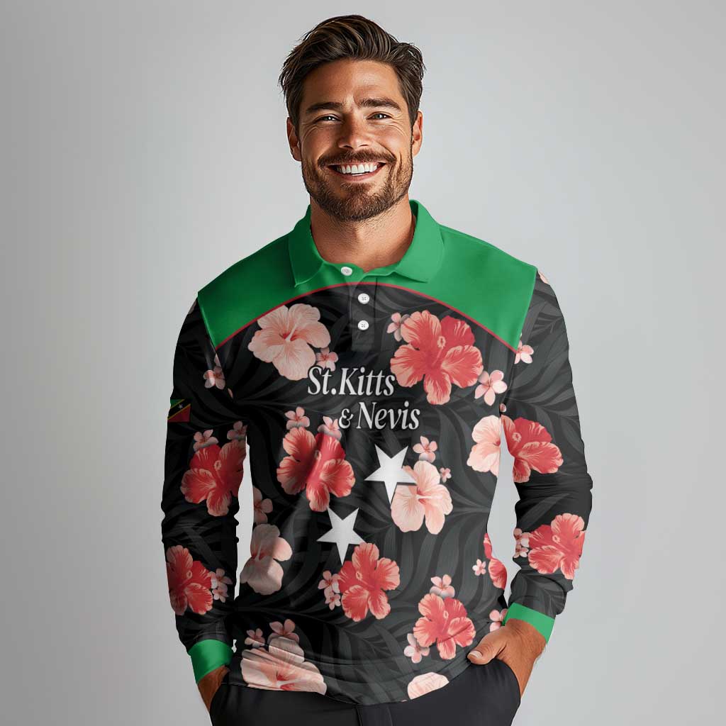 Custom Saint Kitts and Nevis Cricket Long Sleeve Polo Shirt 2025 Go Patriots Tropical Style - Wonder Print Shop