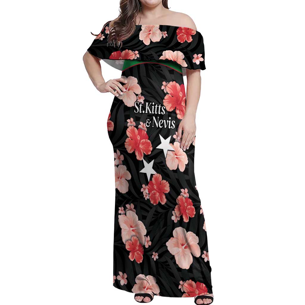 Custom Saint Kitts and Nevis Cricket Off Shoulder Maxi Dress 2025 Go Patriots Tropical Style - Wonder Print Shop