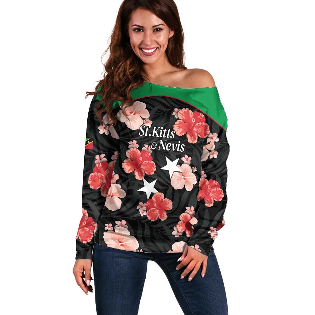 Custom Saint Kitts and Nevis Cricket Off Shoulder Sweater 2025 Go Patriots Tropical Style - Wonder Print Shop