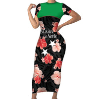 Custom Saint Kitts and Nevis Cricket Short Sleeve Bodycon Dress 2025 Go Patriots Tropical Style - Wonder Print Shop